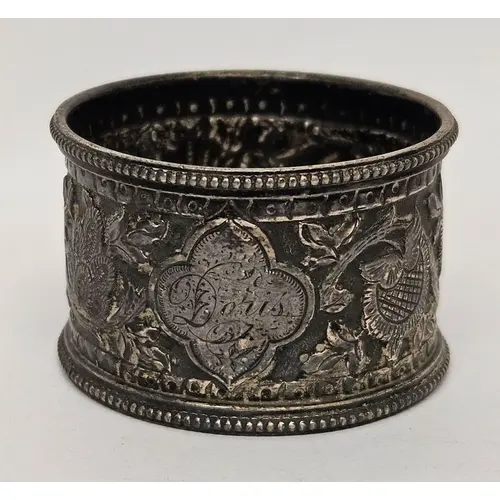 Antique Hallmarked Silver Napkin Ring, heavily decorated wit...