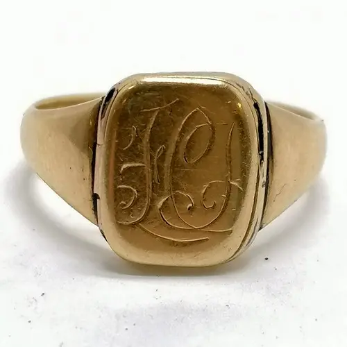 Antique 18ct marked gold gents signet / poison ring - size Q...