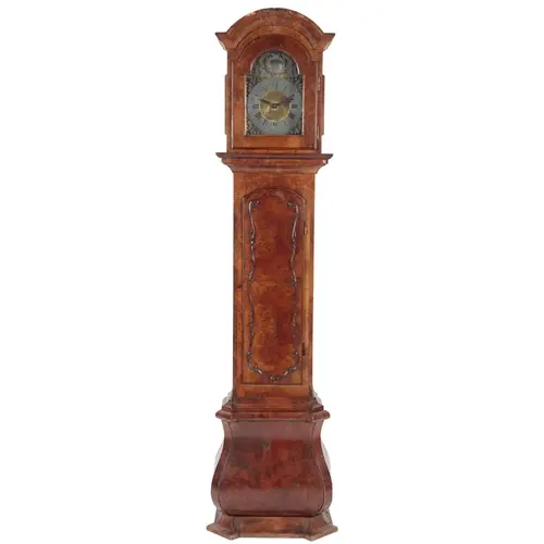 A German late Baroque burr walnut longcase clock, 18th centu...