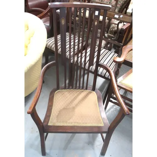 Art Nouveau mahogany open armchair with pierced and padded b...