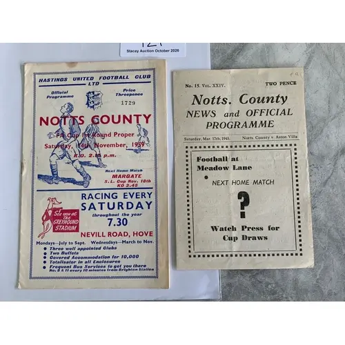 44/45 Notts County v Aston Villa Football Programme: Very go...