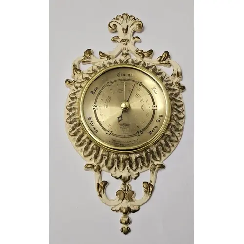 Vintage Ornate Cast Metal Wall Barometer approx. 33cm L UNTE...