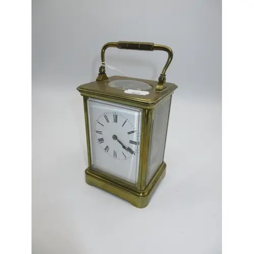 Brass and Bevelled Glass Carriage Clock, 13cm h