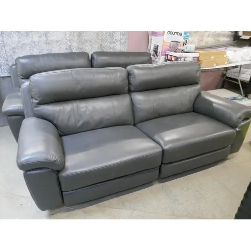 A pair of Grace grey Leather 2.5 seater power reclining sofa...