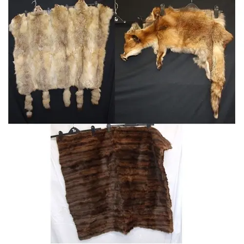 2 Vintage Real Fur Rugs/Throws & Fox Pelt