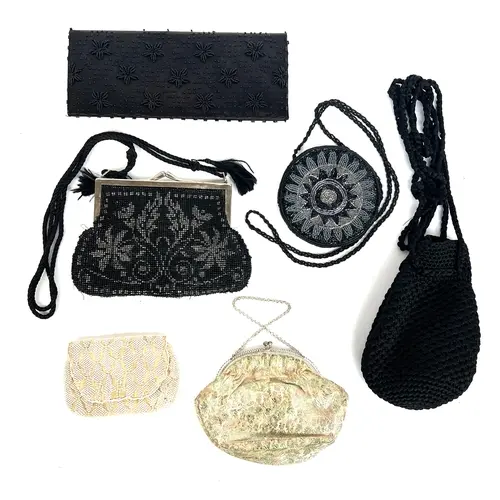 A quantity of vintage bags: An early 20th century black and ...