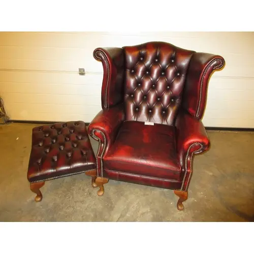 Chesterfield Burgundy Deep Buttoned Leather Wing Back Lounge...