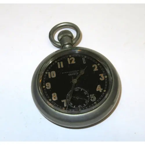 WWI pocket watch, the black dial with Arabic numerals, and s...