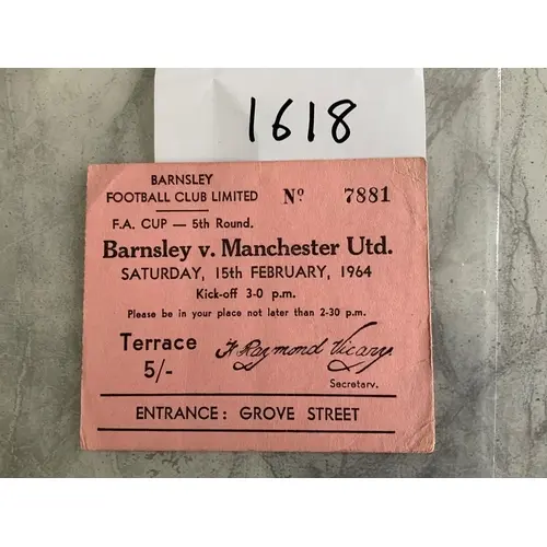63/64 Barnsley v Manchester United FA Cup Football Ticket: D...