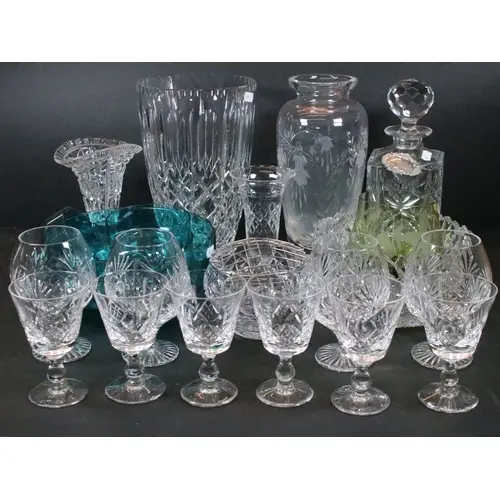 Collection of cut glass, to comprise four Royal Doulton bran...