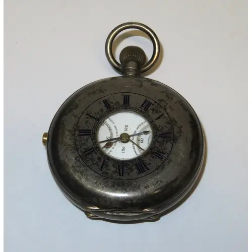 Unusual Continental silver cased half hunter pocket watch, b...