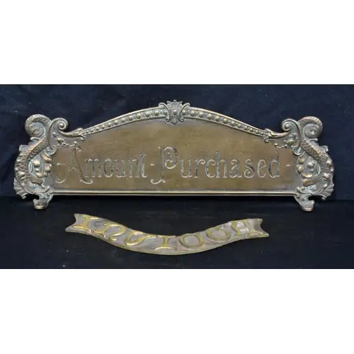 An antique Art Deco brass top sign from a cash register 40...