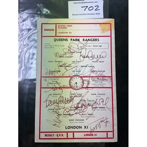 Les Allen 1971 QPR Signed Football Programme: QPR v London X...