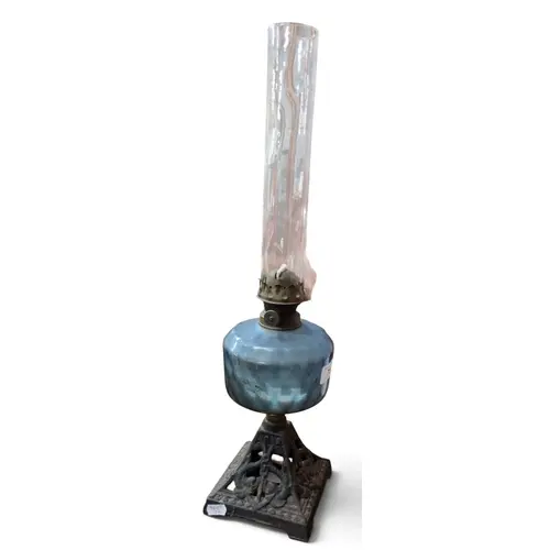 A late 19th Century single burner kerosene Table Lamp with a...
