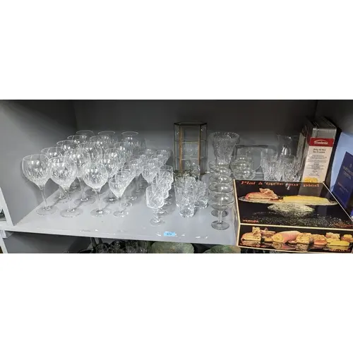 A quantity of cut and other table glass to include Stuart cr...