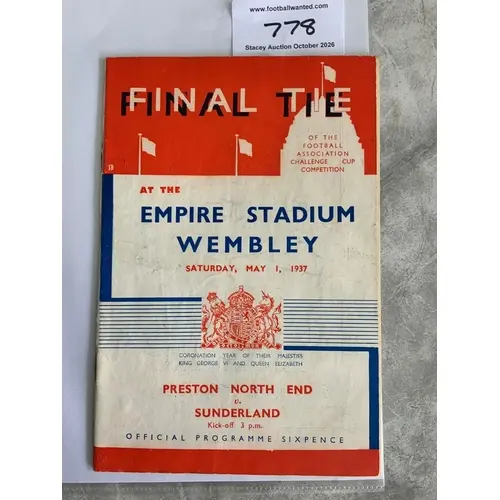 1937 FA Cup Final Football Programme: Preston v Sunderland i...