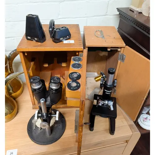 A Carl Zeiss Jena binocular microscope with accessories in c...