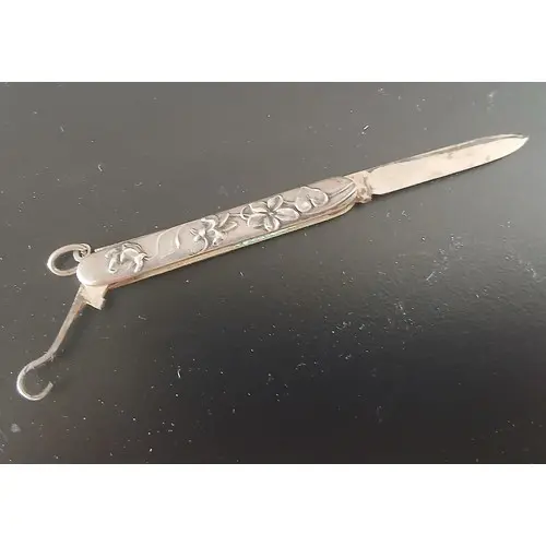 Antique Silver Mounted Ladies Pocket Knife with Button Hook ...