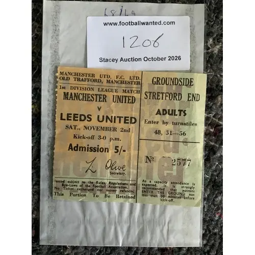 1968/69 Manchester United v Leeds Utd Football Ticket: Good ...