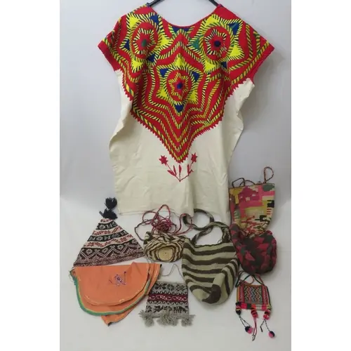 South American Textiles incl. 1970s Huipil embroidered smock...