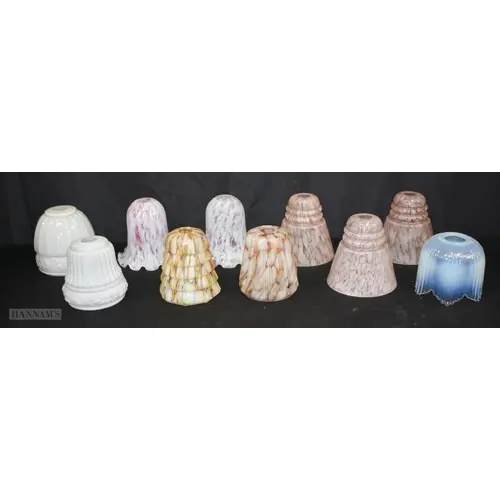 A collection of vintage glass lampshades Opaline, marbled, ...