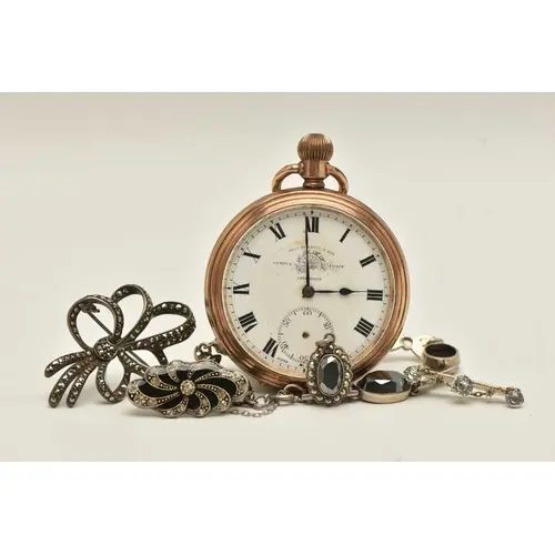 A SMALL ASSORTMENT OF JEWELLERY AND A POCKET WATCH, to inclu...