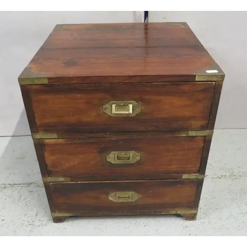 Mahogany 3 Drawer Military Campaign Style Bedside Cabinet, b...