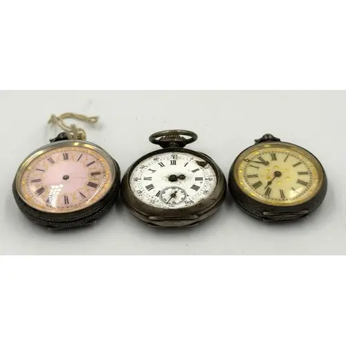 Three AF silver pocket watches