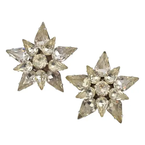 Two Timpsor silver tone and white stone star brooch pins. Bo...