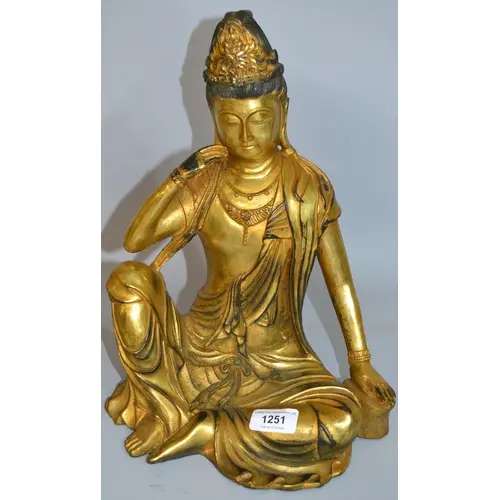 Chinese gold patinated bronze figure of Kwan-Yin, signed to ...