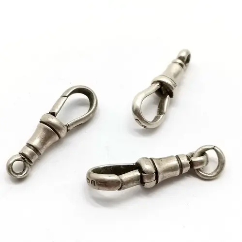 3 x antique silver hallmarked dog clip clasps - largest 2.5c...