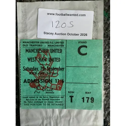 1968/69 Manchester United v West Ham Football Ticket: Good c...