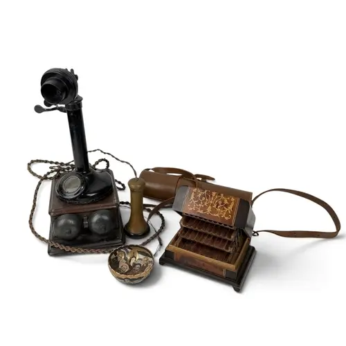 A 1920S CANDLESTICK TELEPHONE A Japenese Satsuma bowl, a ci...