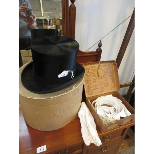 R W Forsyth Top Hat with Box, Gloves and Box of Collars
