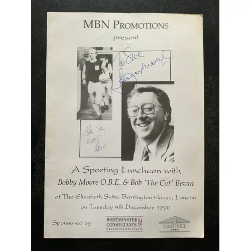 Bobby Moore Signed Football Menu: 1990 luncheon with Bobby M...