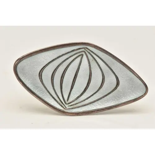 SILVER ENAMEL NORWEGIAN BROOCH, abstract form with a light b...
