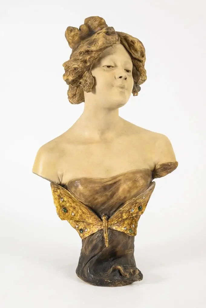 Art Nouveau bust of a girl with a dragonfly. Vienna-based manufacturer
