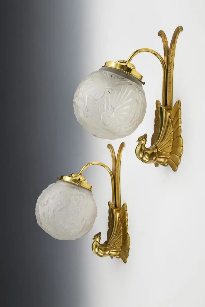 Pair of Art Deco wall sconces. Muller Frères, Luneville.