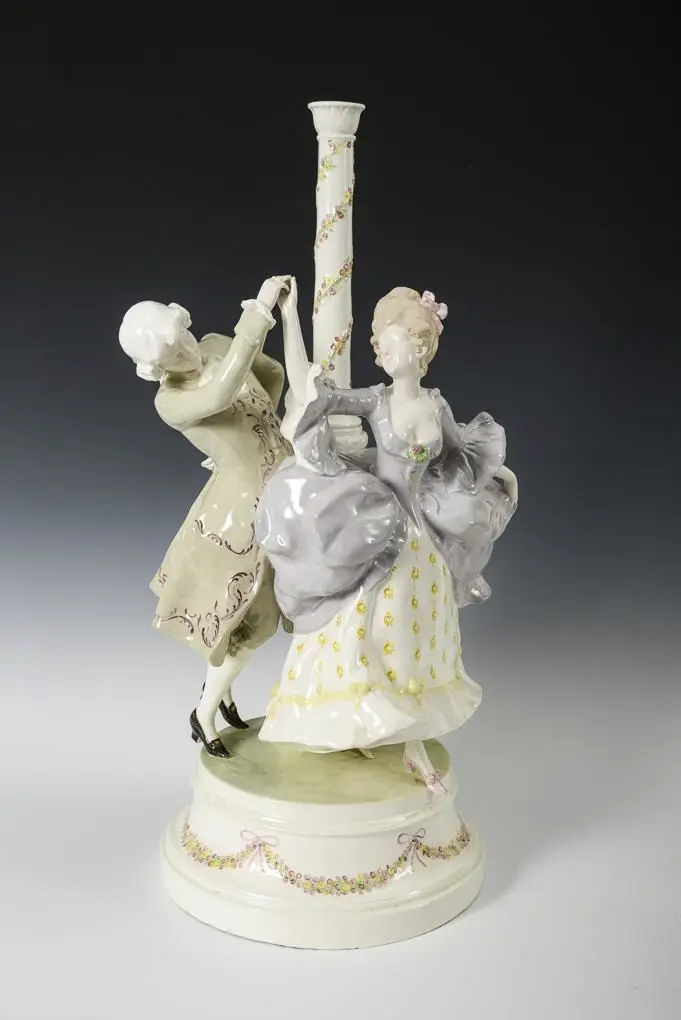 "Dancing Rococo Couple" Lamp. Vienna-based manufacturer Friedrich Goldscheider.