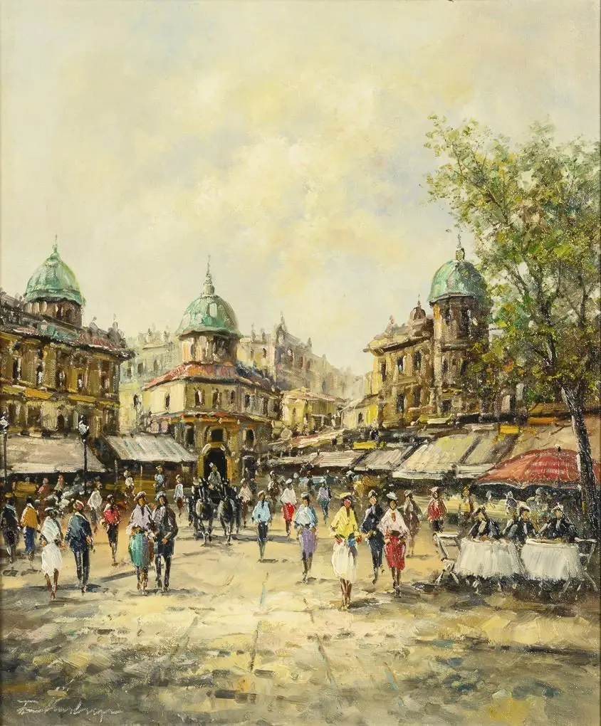 Indistinctly signed: Street Scene in Paris