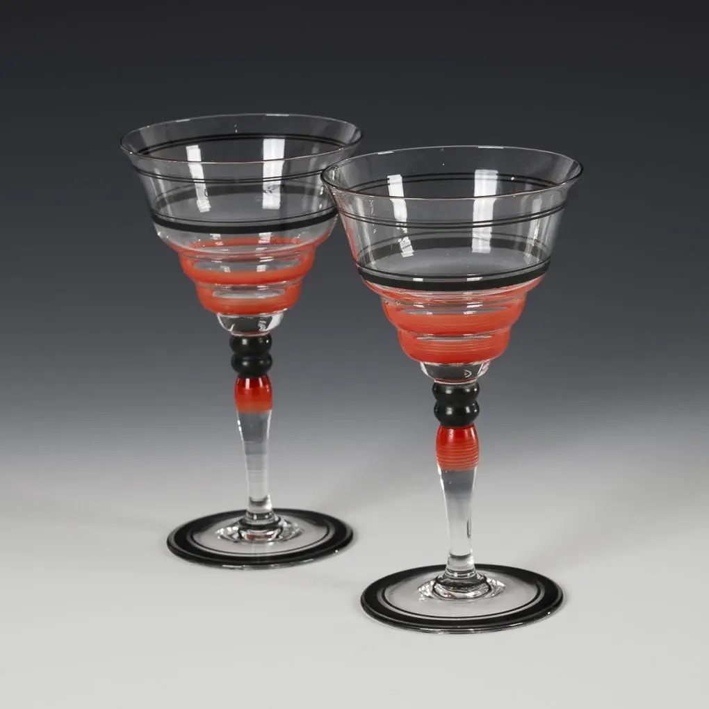 Pair of Art Deco wine glasses. Poschinger.