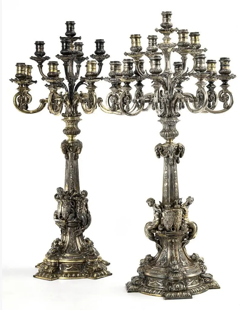 Pair of royal Victorian silver candelabras—part of a wedding gift