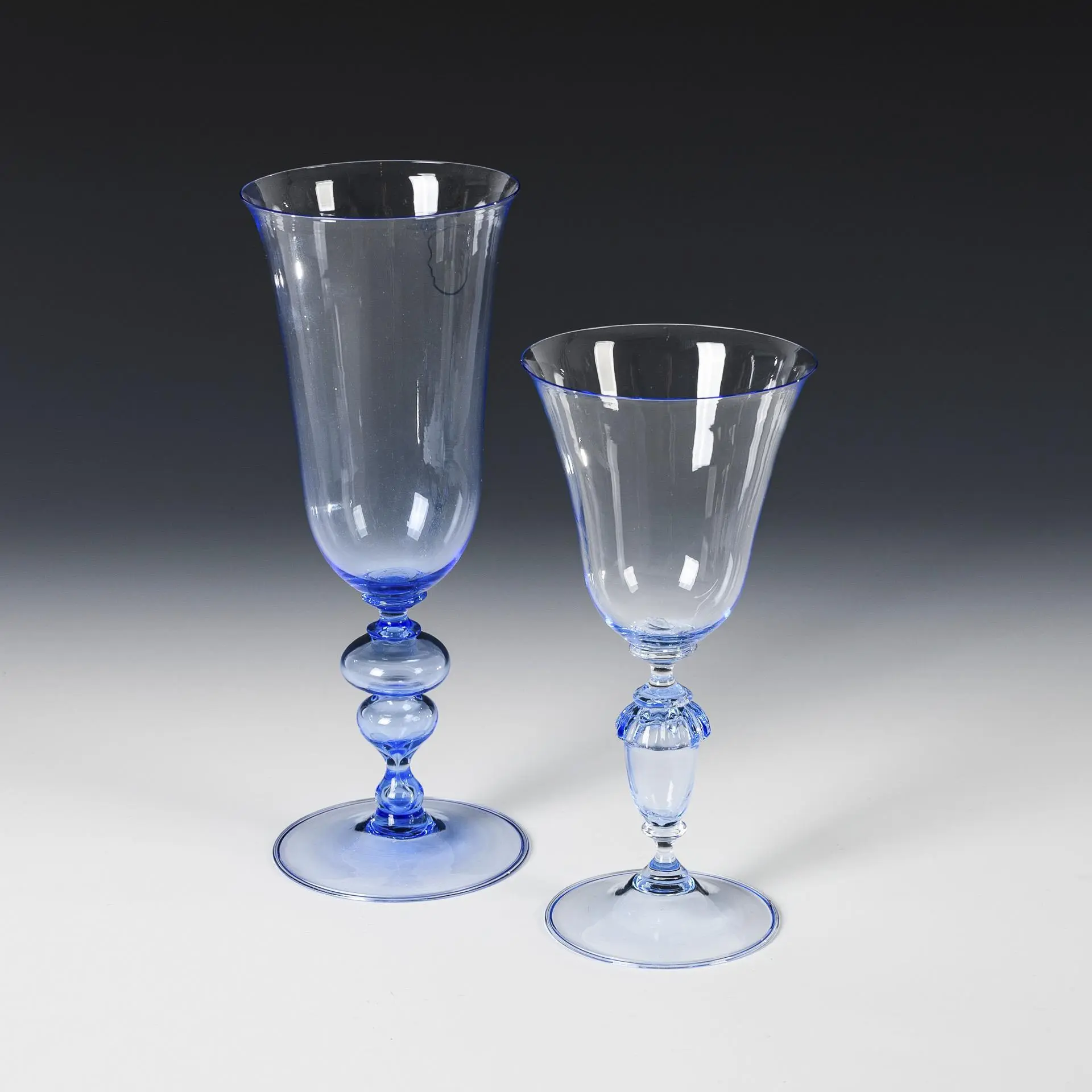 2 different goblets "in vetro soffiato". Venini/Murano.