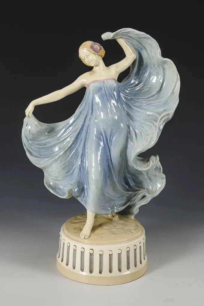 Dancer in a light blue dress. Vienna Art Ceramics Workshop Busch & Ludescher.