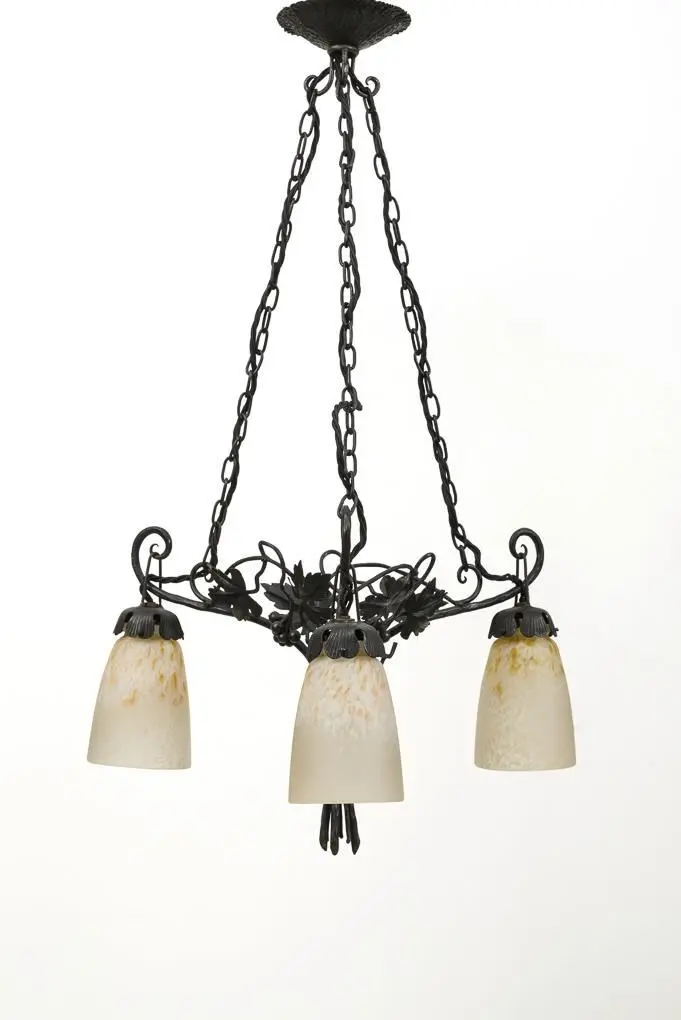 French ceiling lamp with three shades. Schneider.