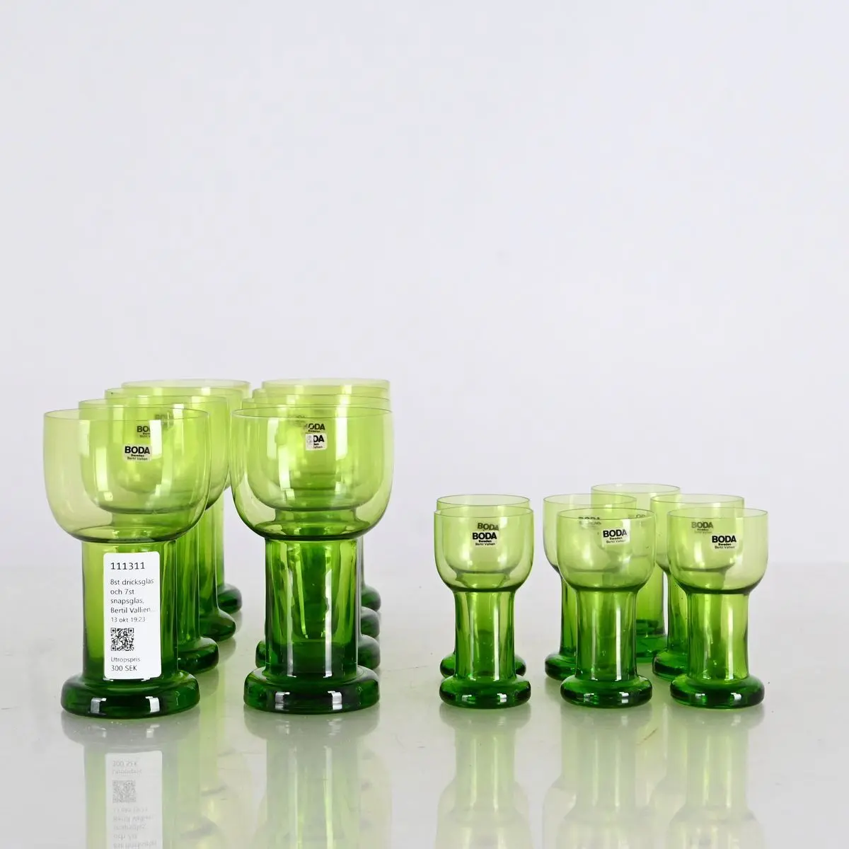 8st dricksglas och 7st snapsglas, Bertil Vallien, Boda