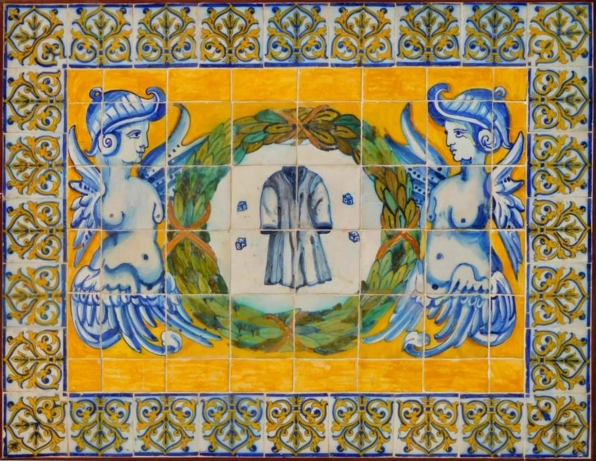 Panel of polychrome Portuguese tiles depicting The Passion of Christ