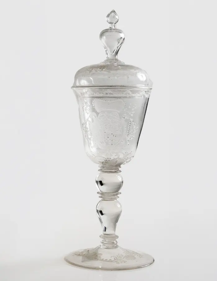 EXCEPTIONALLY LARGE BOHEMIAN GLASS CUP WITH NOBLE AUGSBURG ROYAL CREST