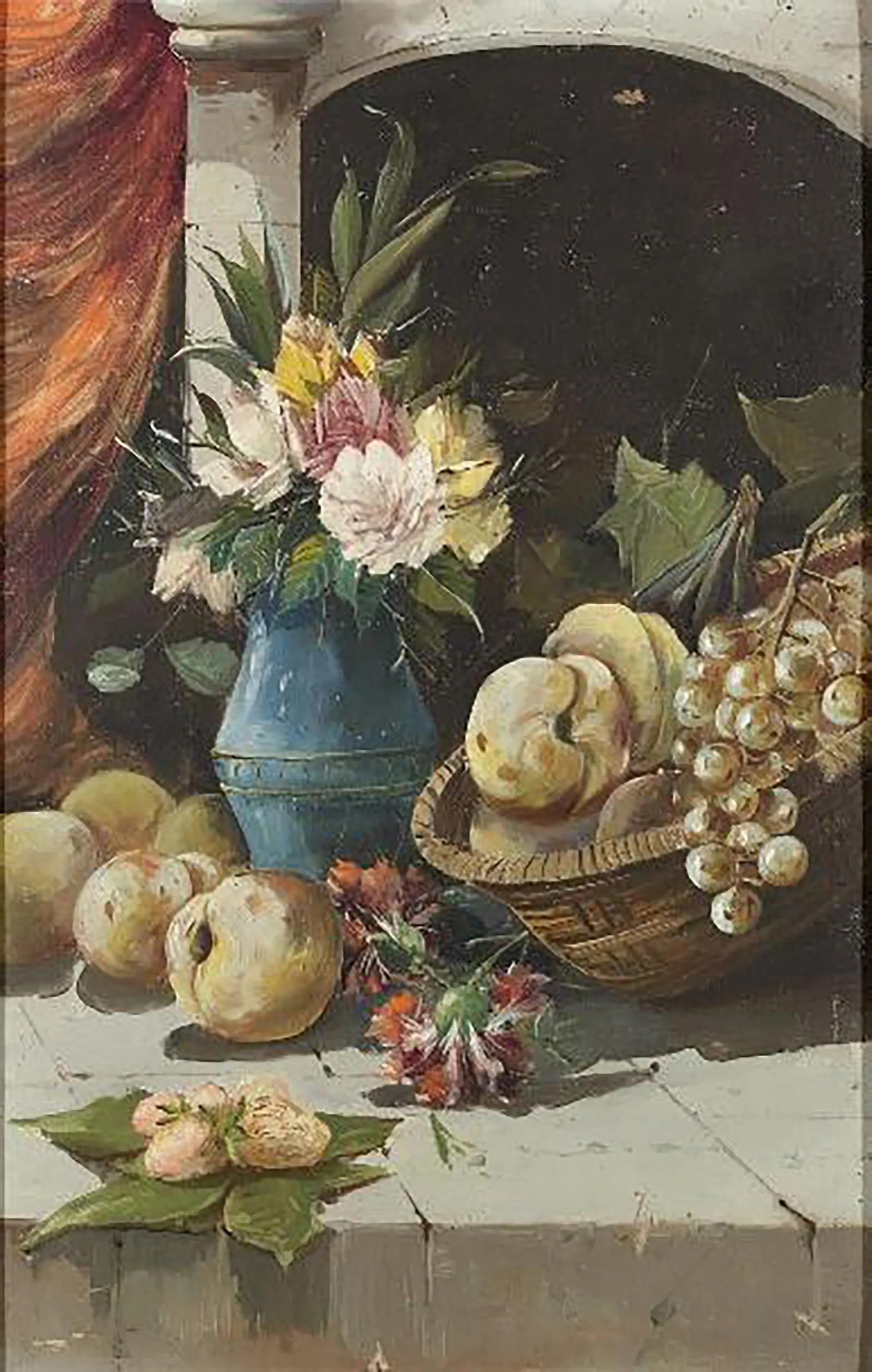 Still life with flowers and fruit, Signed Jardines, Gaditana School