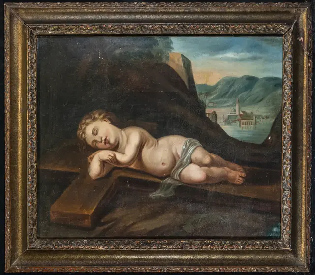 Infant Jesus asleep on the cross – European School – 18th century
